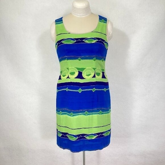 Vintage Jessica Howard Blue And Green Sleeveless Dress 10 - Picture 1 of 8